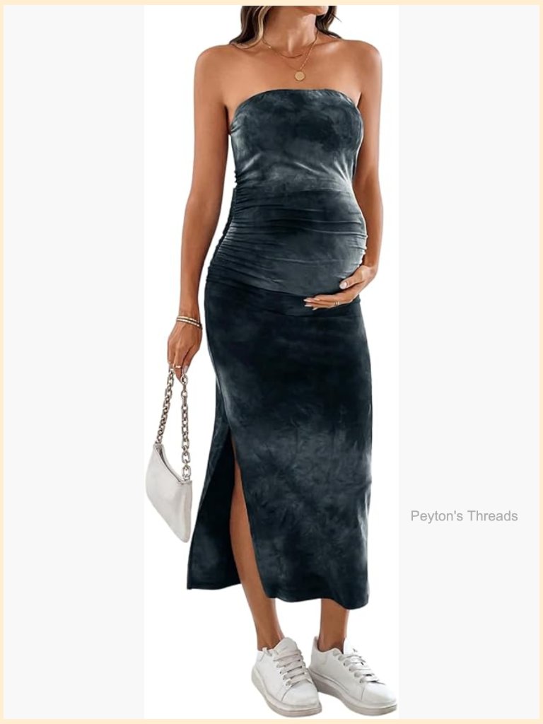 Maternity Sleeveless Tie-Dye Tube Dress Bodycon Side Split Ruched Maxi